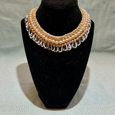Vintage Faux Pearl  Beaded Collar Necklace Detachable Statement Choker