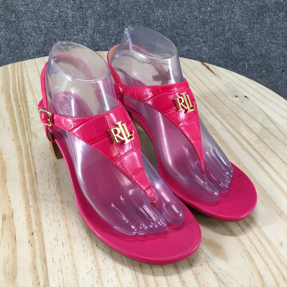 NUEVAS Sandalias Lauren Ralph Lauren Para Mujer 8 Westcott Tanga Cordones Cuero Rosa Foto 3 de 4