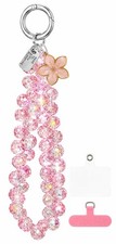 Cute Wrist Strap Chic Beaded Cellphone Lanyard Charm Grip Strap Pink Flower ...