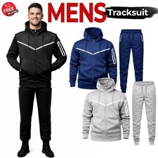 Mens Tracksuit Set Sport Gym Zip Fleece Hoodie Top Bottoms Jogging Joggers S-XXL