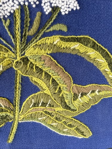 Vintage Needlepoint Crewel Floral Elderflower? Wall Hanging 24x18x1 Handmade - Afbeelding 7 van 11