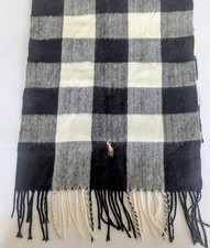 Polo Ralph Lauren Black Grey Plaid Wool Scarf Made in Italy Luxury Winter Unisex