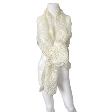 Vintage 40s 50s Hand Crochet Scarf Shawl Wrap Cream Acrylic Japan Cottagecore
