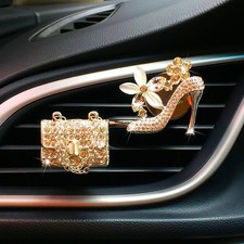 2 Pieces Crystal High Heel Shoe and Bag Air Vent Clips Rhinestone Car Air Fre...