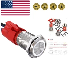 10 Amp 16mm Latching Push Button Switch 12V Angel Eye LED Waterproof Round Se...