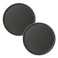 2-Pack 14 Inch Black Restaurant Grade Non-Slip Round Plastic Serving Tray
