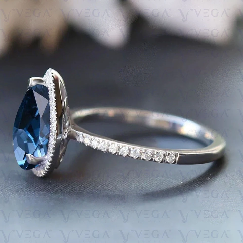 4.70 Carat Pear Cut Natural Topaz and Diamond Wedding Ring 18K White Gold Plated - Image 3 of 4