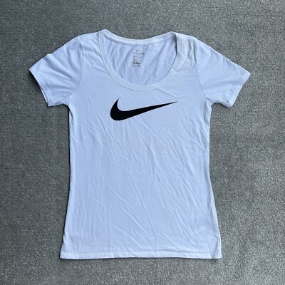 NIKE DRI-FIT Damen Running T-Shirt Extra Small Slim Classic Logo Retro 3211 Weiß