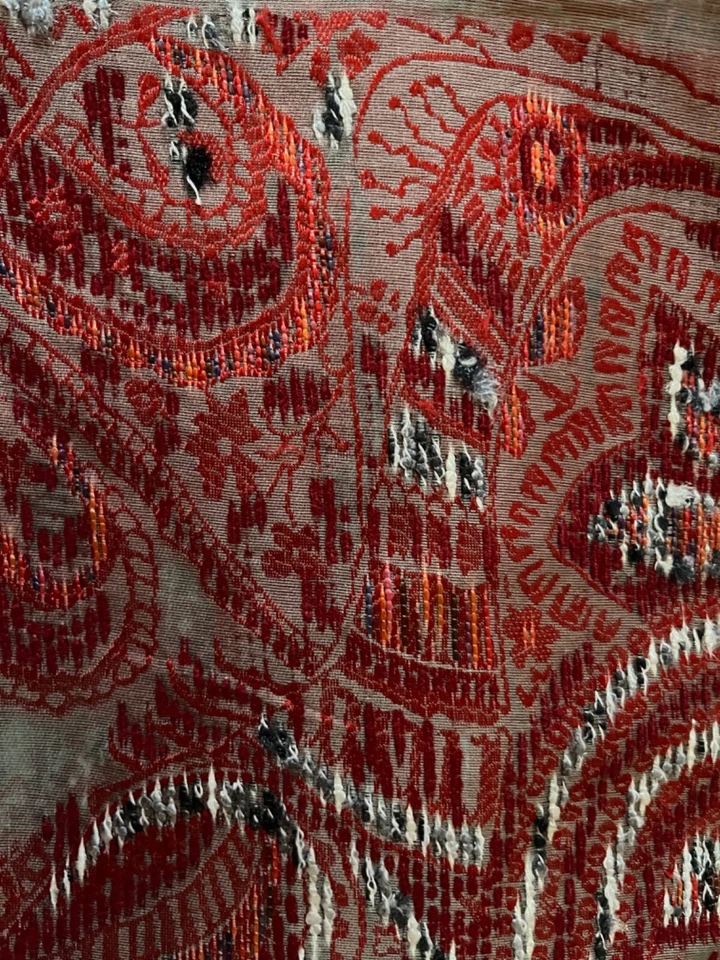 Christian Lacroix Paris semi vintage envoltura de cachemir salmón profundo/oliva 28x70 Foto 3 de 4