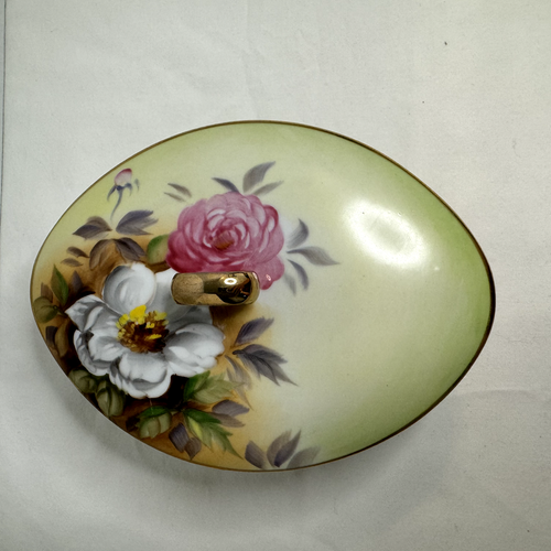 Vintage Hand Painted Powder Trinket Dish with Lid Gold Rimmed Floral Egg Shaped - Picture 7 of 14