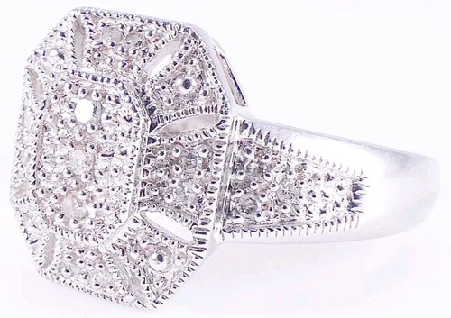 10K White Gold .15CT Diamond Openwork Milgrain Ring Size 7 3.54 Grams - Picture 8 of 23