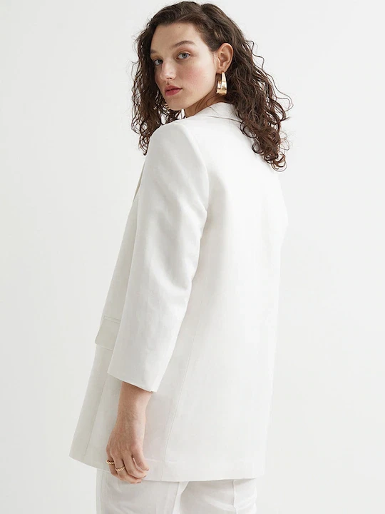 Blazer informal blanco manga larga tendencia lana merino de diseñador premium para mujer Foto 3 de 4