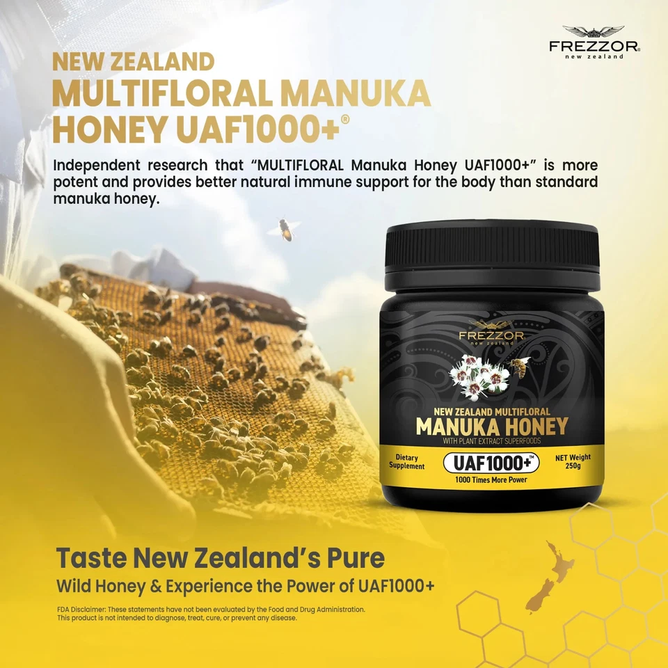 FREZZOR NEW ZEALAND MULTIFLORAL MANUKA HONEY Cold & Flu Symptom Relief 5 Jars - Image 3 of 4