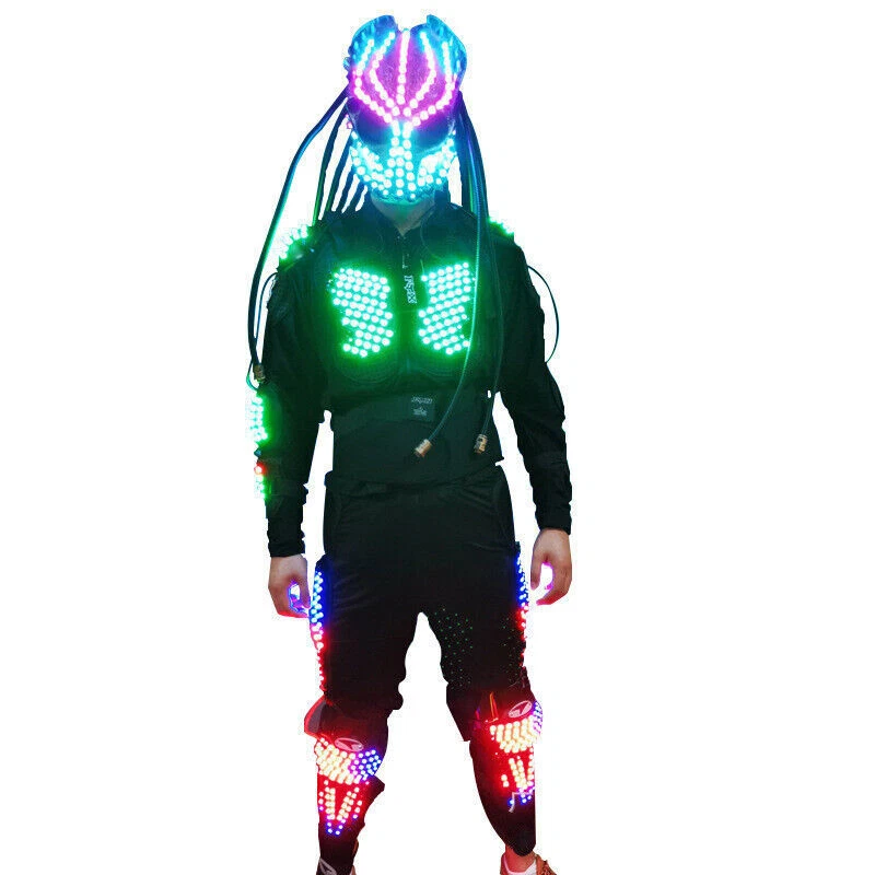 LED Robot Predator Helmet Costume Suit Bar Party Show Glow Light Clothing Set - Bild 3 von 4