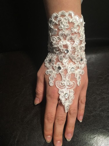 Fingerlos Weiß Ivory Rot Brauthandschuhe Braut Handschuhe Strass Hochzeit Spitze - Bild 11 von 24