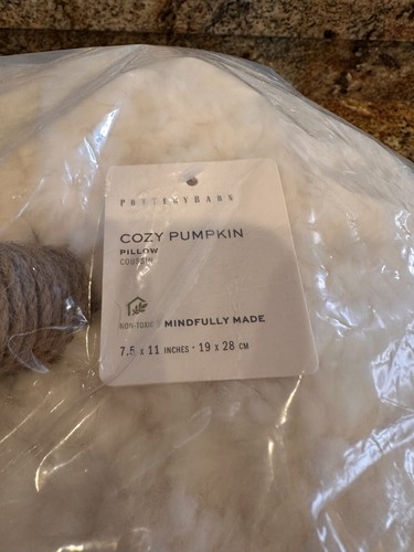 NEW Pottery Barn Medium Cozy Teddy Bear Fabric Pumpkin Pillow Ivory 7.5 x 11 - Picture 3 of 4