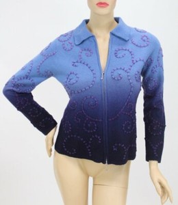 David Brooks Petites Ombre Blue Wool Knit Zipper Cardigan Sweater M | eBay