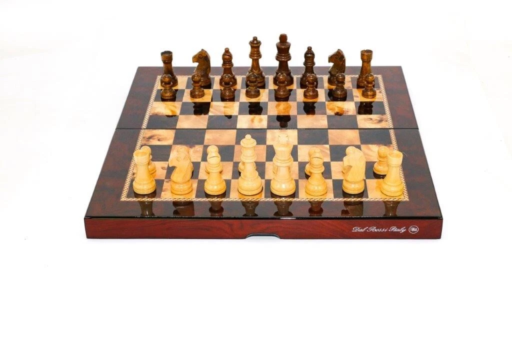 Dal Rossi Folding Mahogany Finish Chess Set 16 inch board w/ Timber Pieces