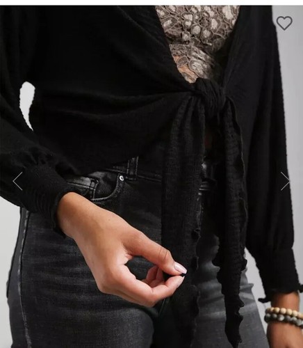Daytrip Tie Front Cardigan Black Woman XL New - Picture 3 of 12