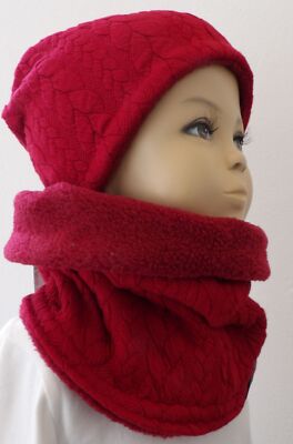 niciart design   SET H/W  MÜTZE & LOOP  Zopfmuster BEANIE U LOOPSCHAL  chillirot