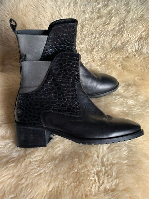 LADIES BLACK/SILVER LEATHER BERTIE ANKLE BOOTS