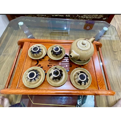 Solid Padouk Wood Scroll-Shaped Tea Tray 45x27x7 cm for Living Rooms and Offices - Picture 10 of 19