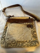 Myra Bags  Fur Pocket Upcycled Canvas Shoulder Bag  NWOT