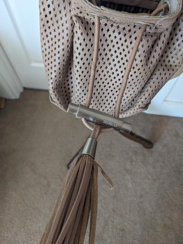 MIMCO SMALL Cross Body Drawstring Tassel LEATHER BAG IN Mushroom Colour - Picture 6 of 12