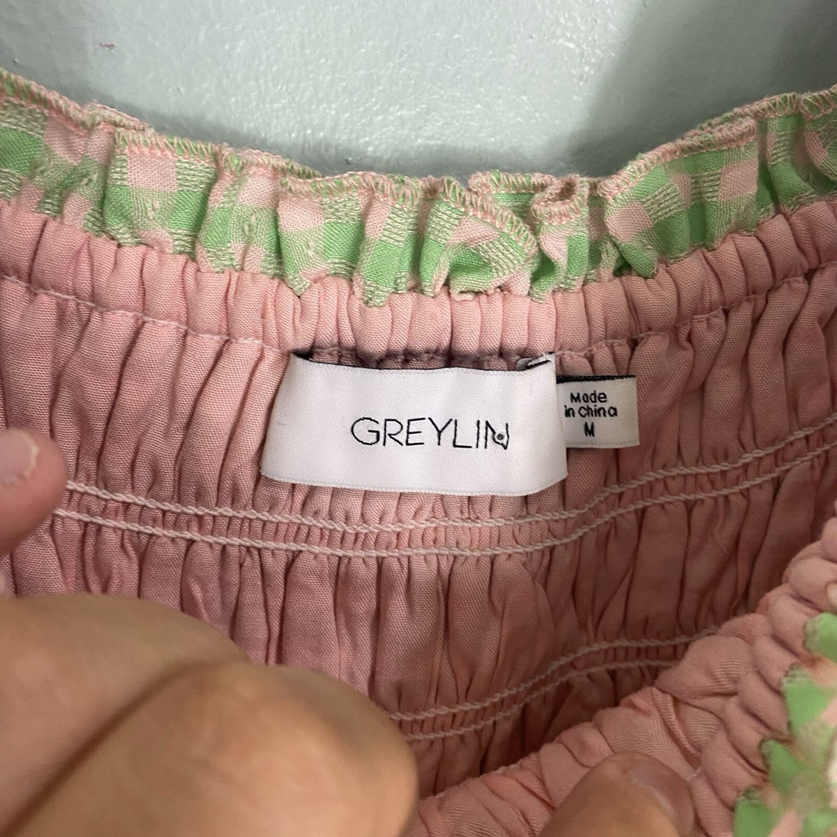 Greylin Nola Smocked Gingham Plaid Colorblock Tiered Midi Dress Sz M Pastel View 4