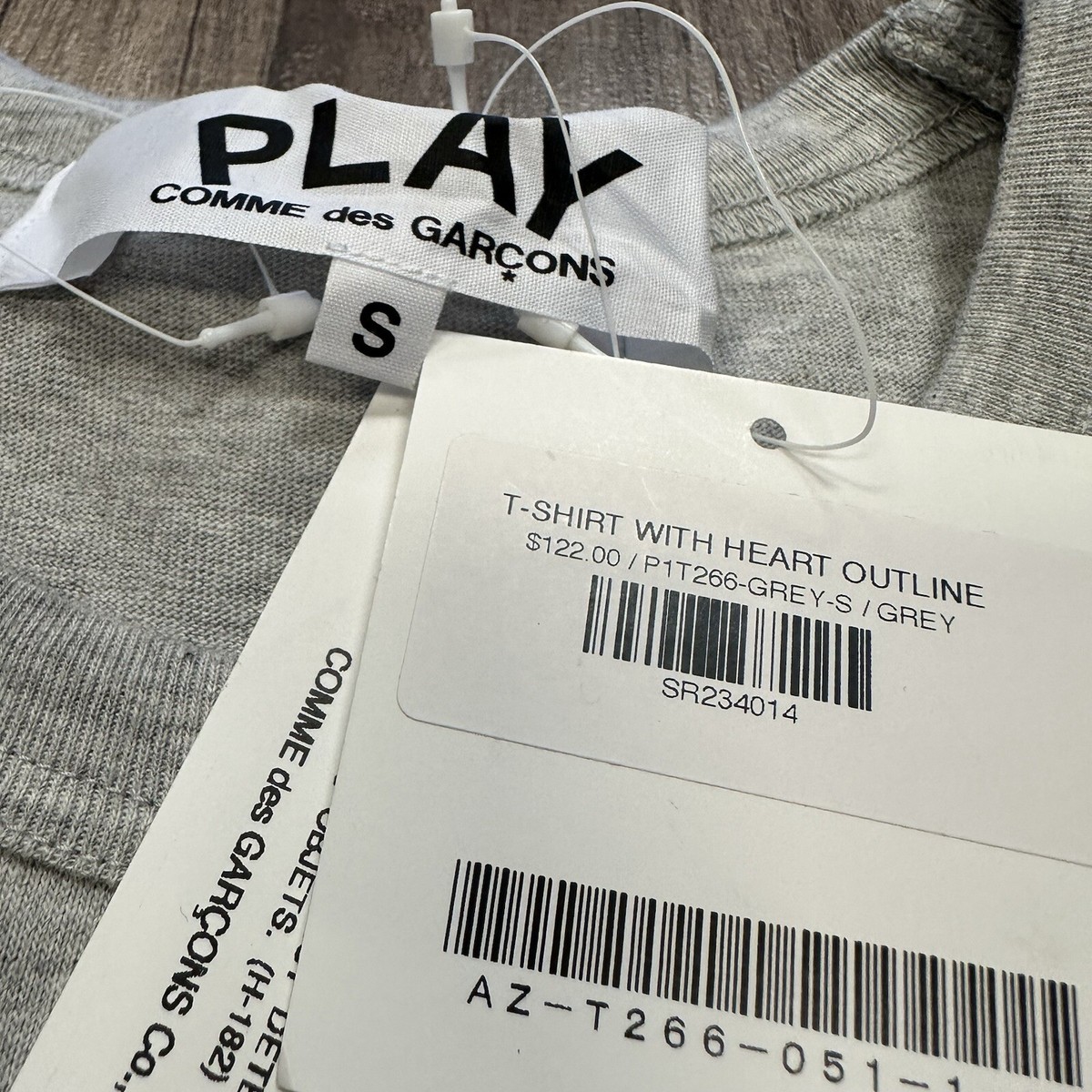 NWT CDG COMME DES GARCONS LOGO SHIRT SZ S GREY RED SHORT SLEEVE