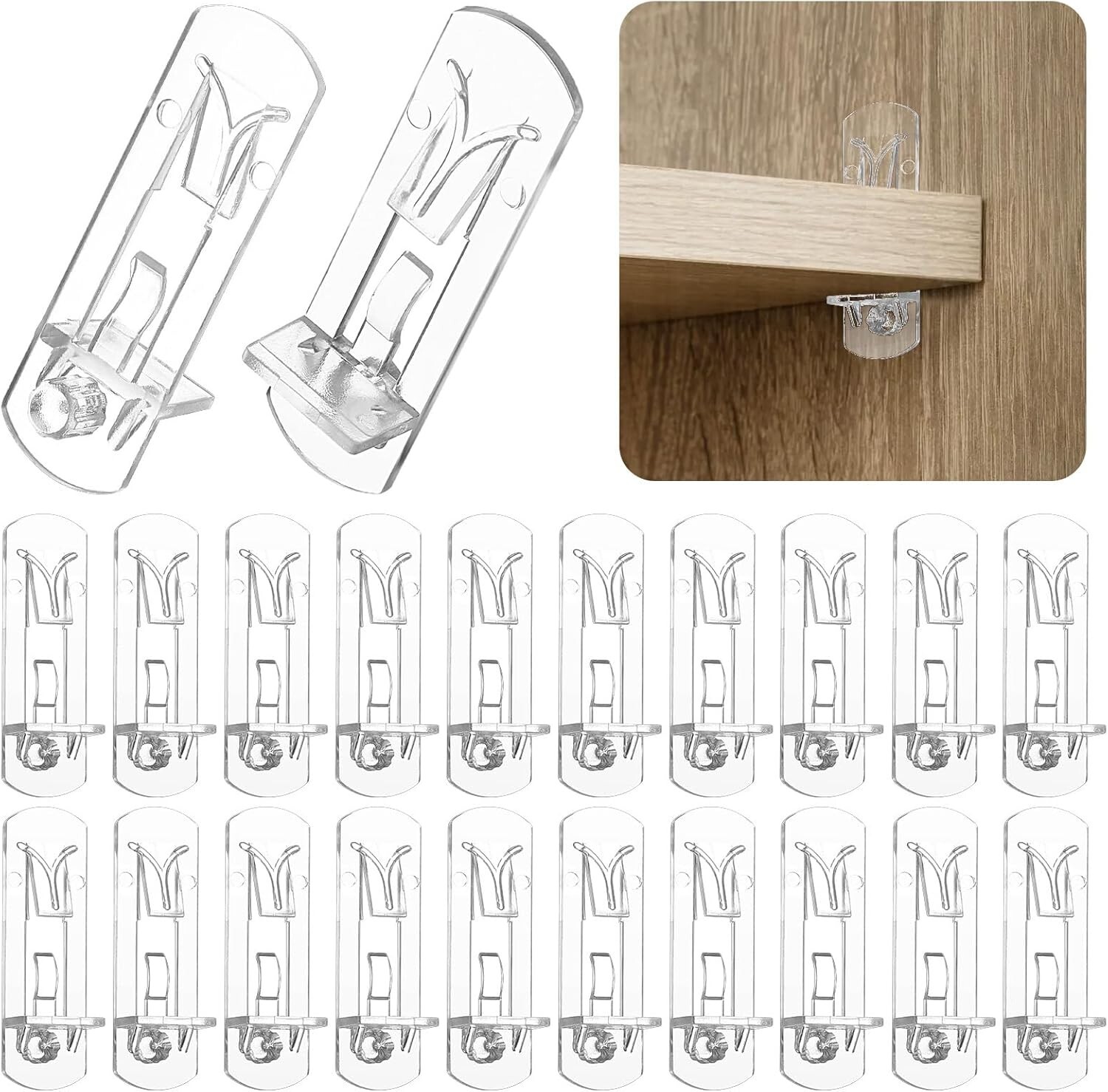 20 Pcs Cabinet Shelf Clips Plastic Shelf Clips Self-Locking Shelf Support Peg...-image