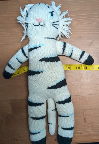 BlaBla stuffed tigre preowned, like new, White w stripes black & blue wool sock - Picture 3 of 9