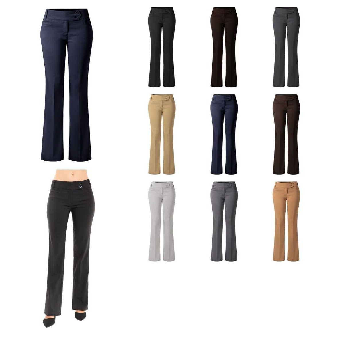 MixMatchy Relaxed Boot-Cut Stretch Office Pants Trousers