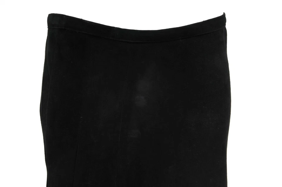 Maxi Falda Larga Balmain Mujer Talla 38 Cuero Negro Gamuza Plisada Cremallera Volantes Foto 3 de 4