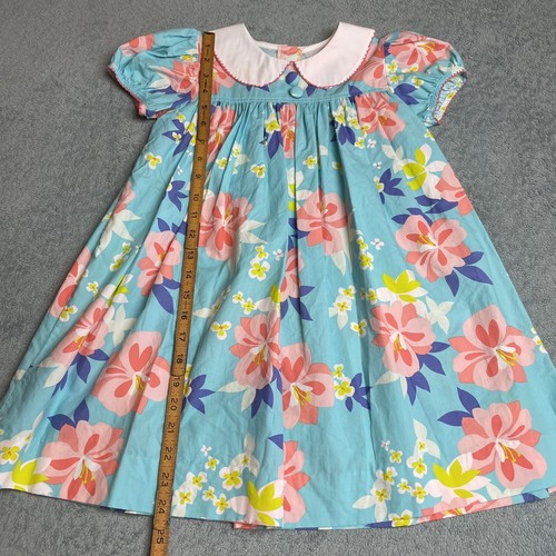 Castles & Crowns Size 5 Aqua Blue Floral Dress Puff Sleeve Peter Pan Collar - Picture 3 of 8