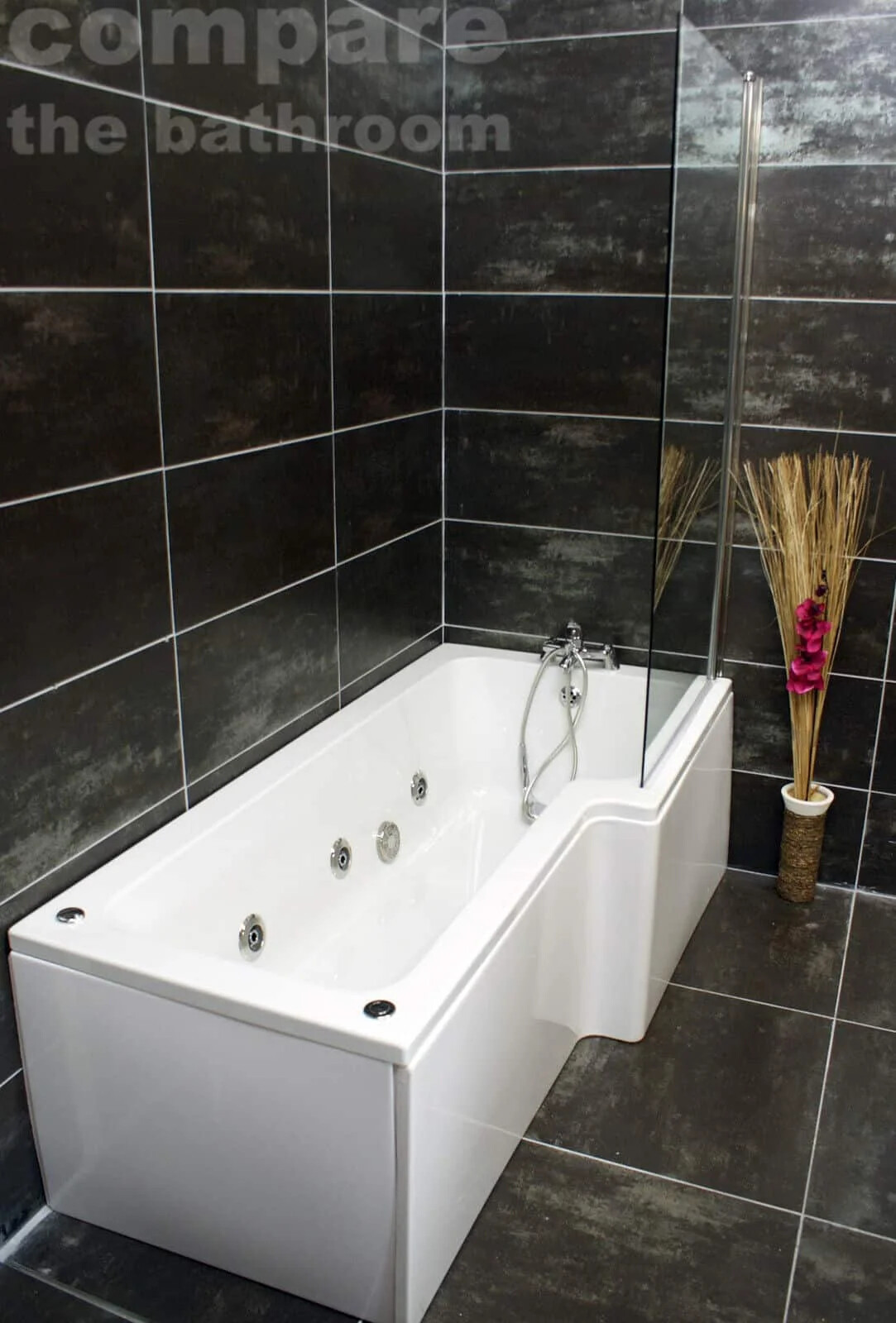 L Shape Whirlpool Shower Bath 6 Jets with Square Bath Screen Chrome | eBay