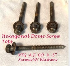VTG A. F. Co Lot of 4 Dome Hexagonal Head 5" Long Screws W/ Washers From Piano