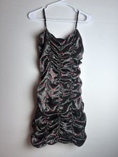 Urban Outfitters black red green rose floral mini fitted dress size small