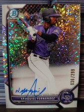 2022 Bowman Chrome 1st Yanquiel Fernandez Speckle Refractor Auto /299 Rockies RC