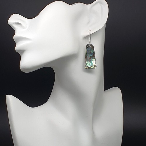 Paua Earrings Rainbow Abalone Natural Shell Dangle Drop Sterling Silver Hooks - Picture 84 of 84
