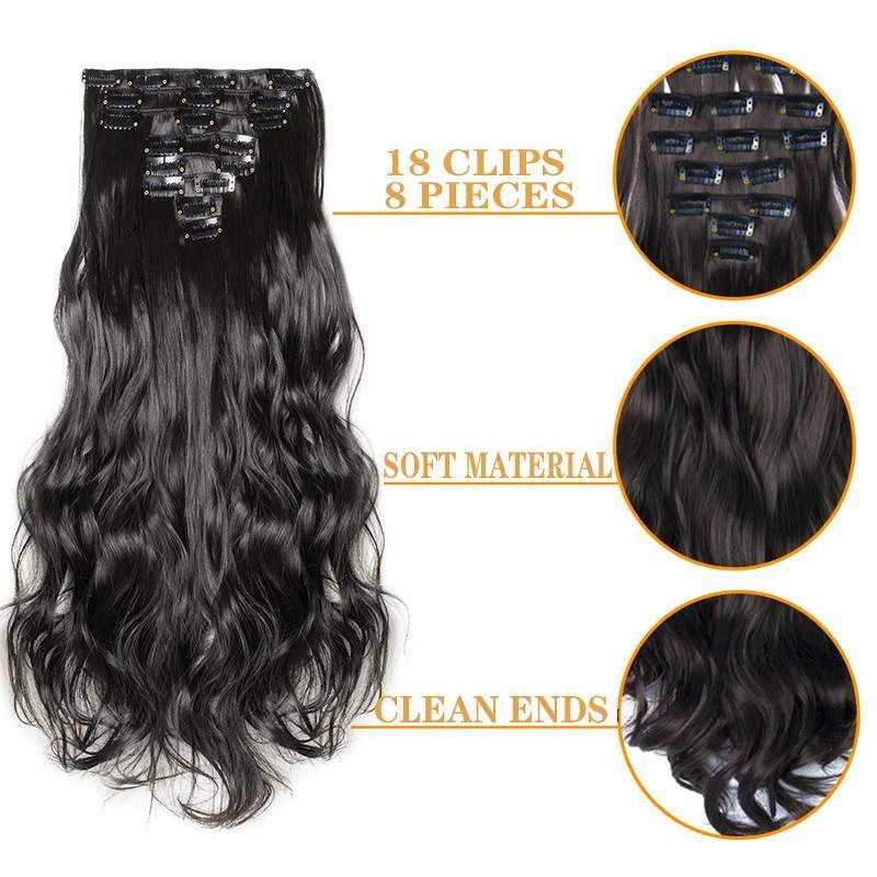 Extensiones de cabello con clip de 8 piezas cabello de cabeza completa grueso real 100 % natural como humano Foto 4 de 4
