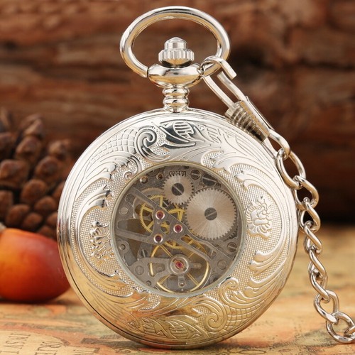Herren Hand Mechanische Taschenuhr Blau Römische Ziffern Anzeige Weihnachtsgeschenke - Bild 8 von 9