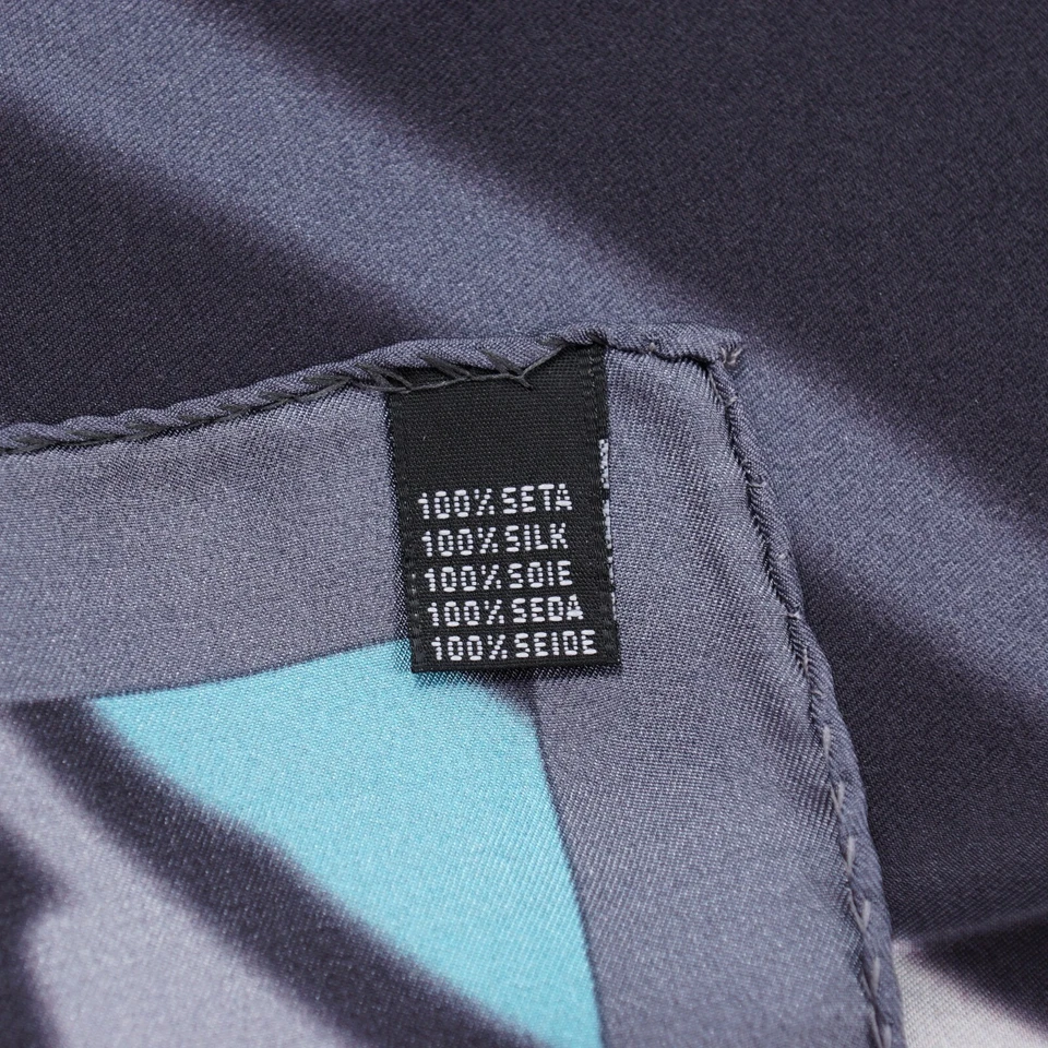 Kiton Napoli Black-Gray-Blue Abstract Watercolor Print Silk Pocket Square - Image 4 of 4