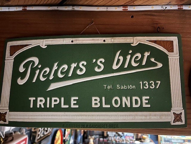 Pieter's Bier 1920s era Belgium Beer Advertising Sign, Triple Blonde