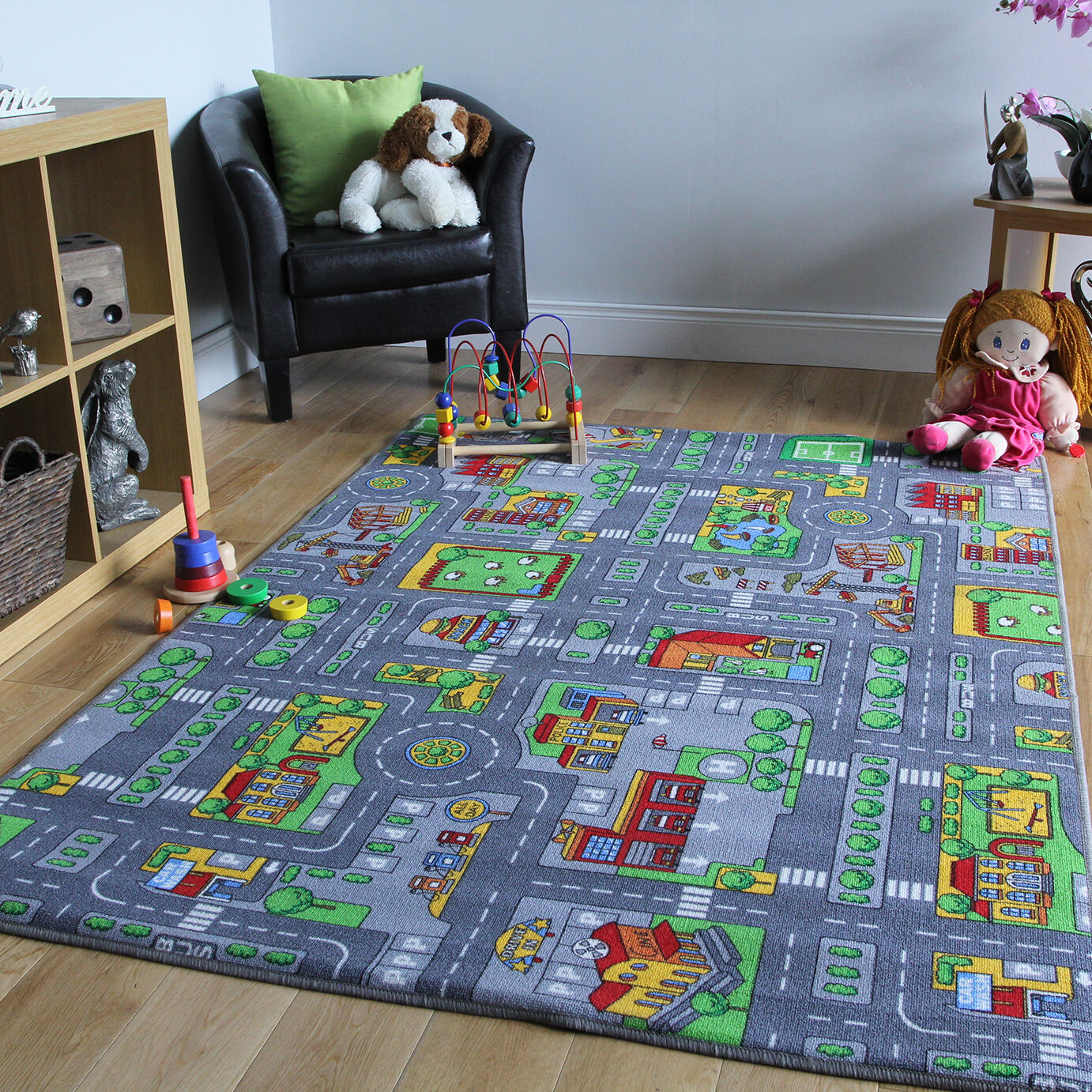 Children's Rugs Town Road Map City Rug Play Village Mat 200x200cm Large Play Mat
