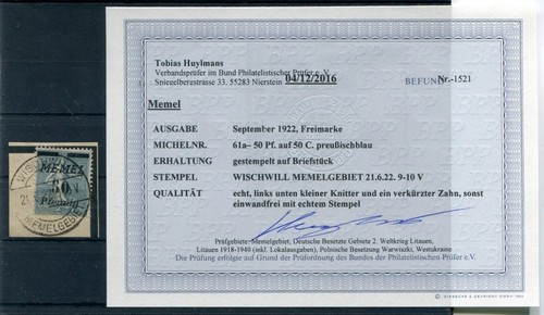 Memel 61a Color Stamped BPP Befund (B0437