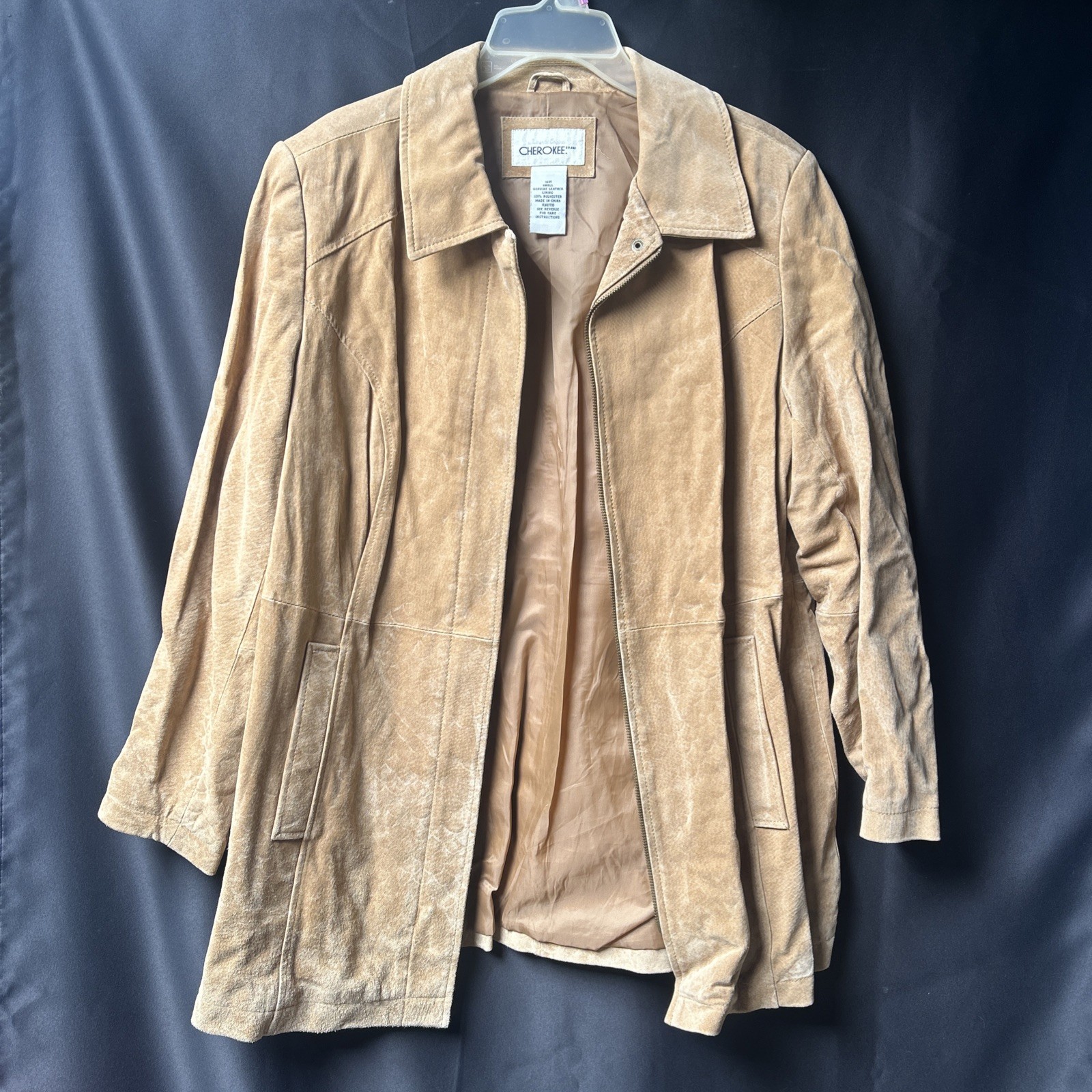 Authenic Original Cherokee Womens Suede Leather Jacket Brown full zip (16W)