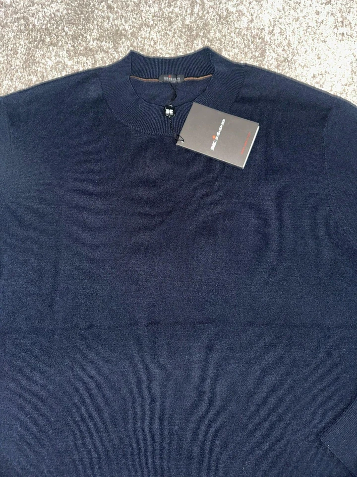 KITON CREW NECK SWEATER NAVY CASHMERE & SILK US SIZE M NWT LIGHTWEIGHT - Image 3 of 4
