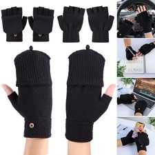 Men Winter Knitted Fingerless Gloves Thermal Insulation Warm Convertible Mittens