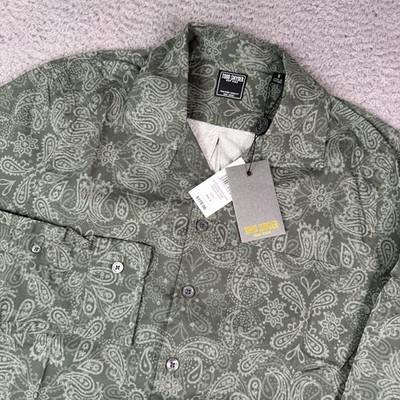 Todd Snyder Olive Bandana Long Sleeve Camp Collar Shirt Mens S Green Stretch NEW